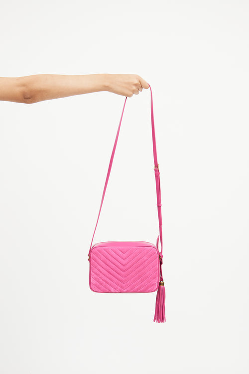 Saint Laurent Pink Suede Lou Camera Bag