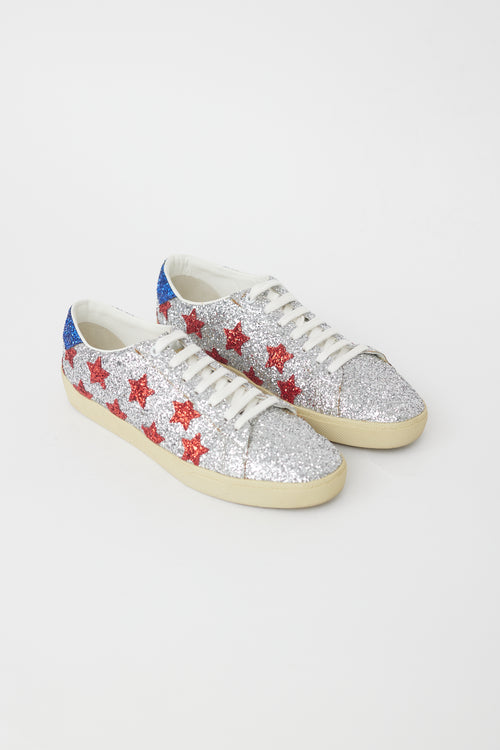 Saint Laurent Silver & Multi Glitter Court Sneaker