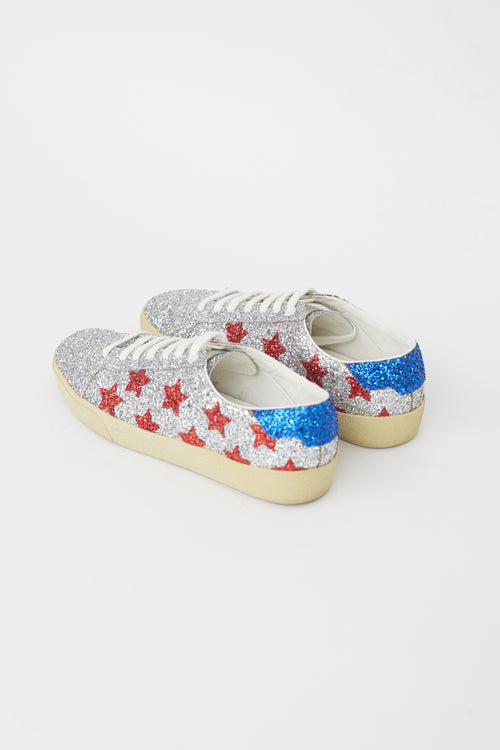 Saint Laurent Silver & Multi Glitter Court Sneaker