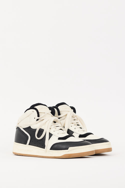 Saint Laurent White & Black Leather SL/80 High Top Sneaker