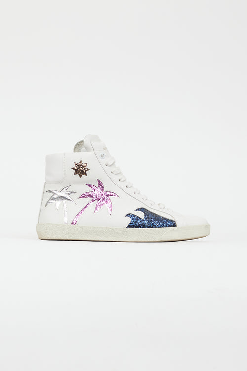 Saint Laurent White & Multi SL/06 Signature Palm Sequin Sneaker