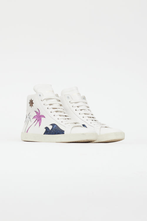 Saint Laurent White & Multi SL/06 Signature Palm Sequin Sneaker