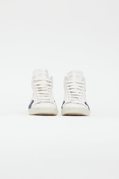 Saint Laurent White & Multi SL/06 Signature Palm Sequin Sneaker