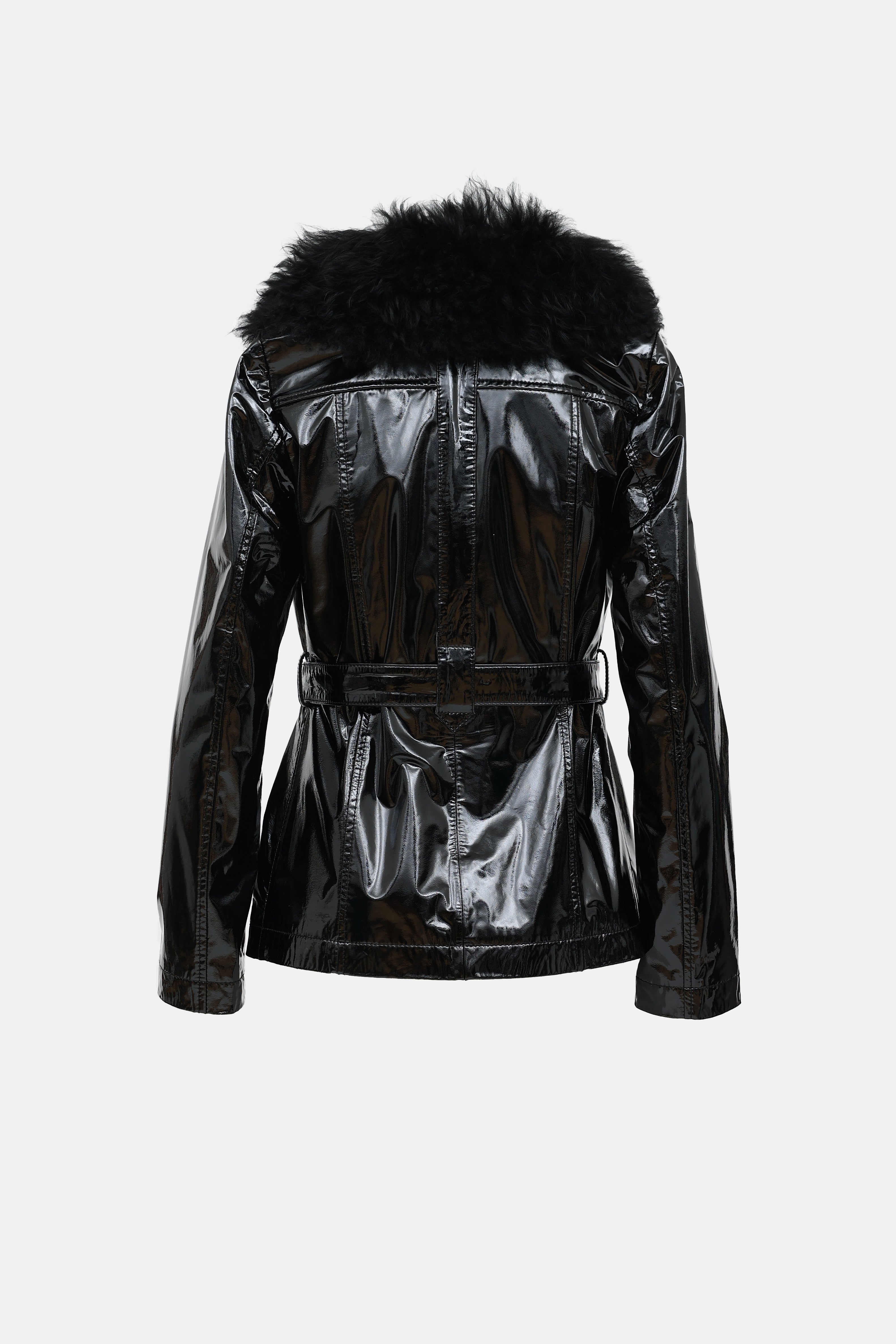 Saks Potts Patent Leather Fur Trim Jacket