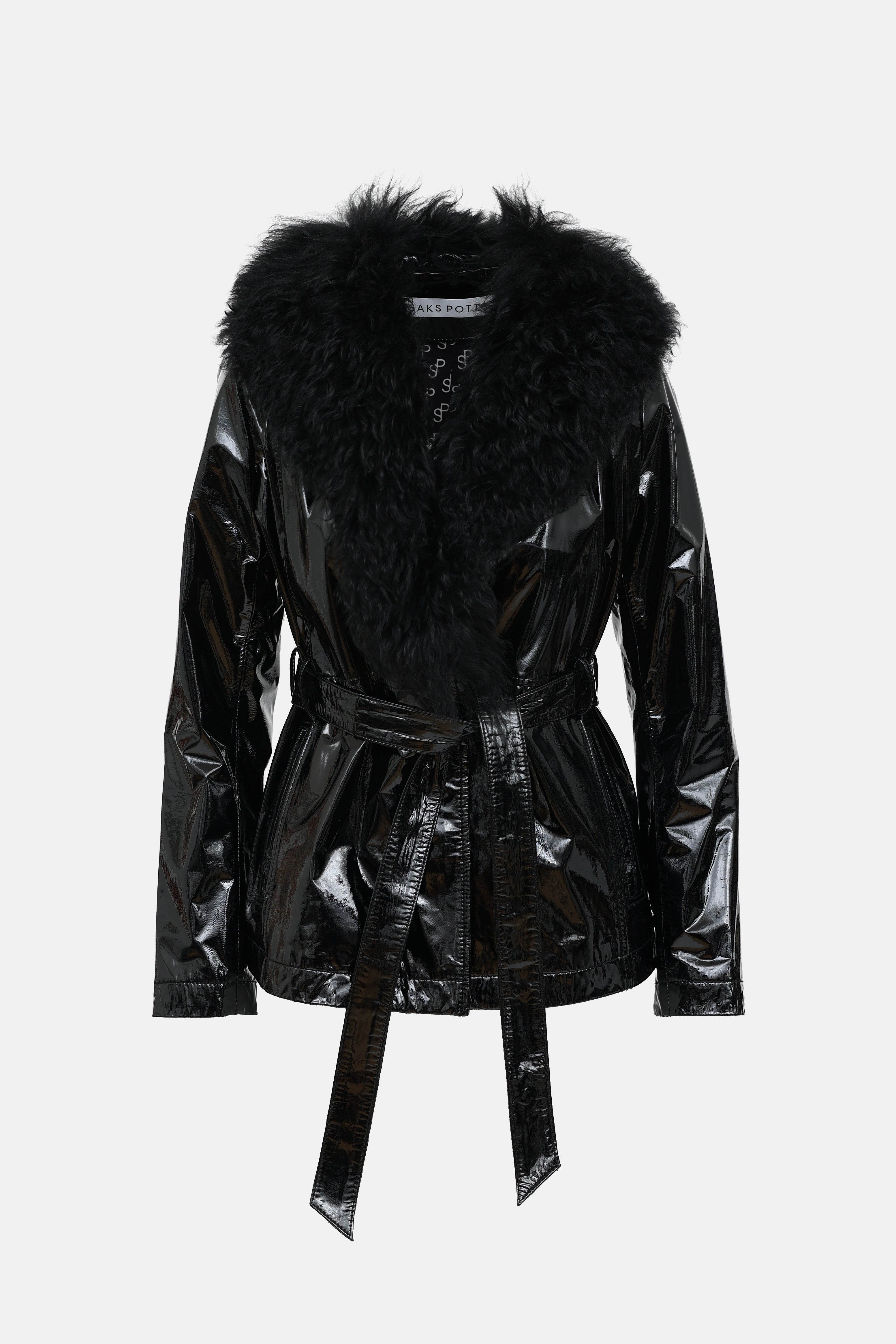 Saks Potts Patent Leather Fur Trim Jacket