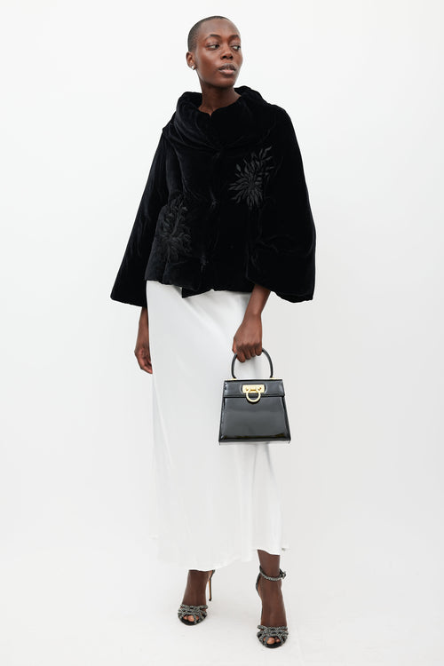 Ferragamo Black & Gold Iconic Patent Leather Bag