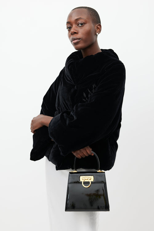 Ferragamo Black & Gold Iconic Patent Leather Bag
