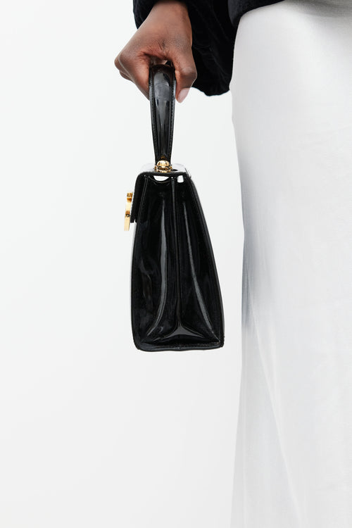 Ferragamo Black & Gold Iconic Patent Leather Bag