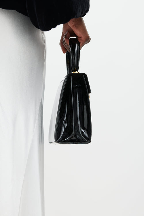 Ferragamo Black & Gold Iconic Patent Leather Bag
