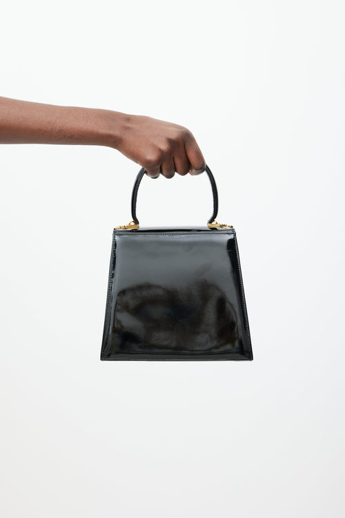 Ferragamo Black & Gold Iconic Patent Leather Bag