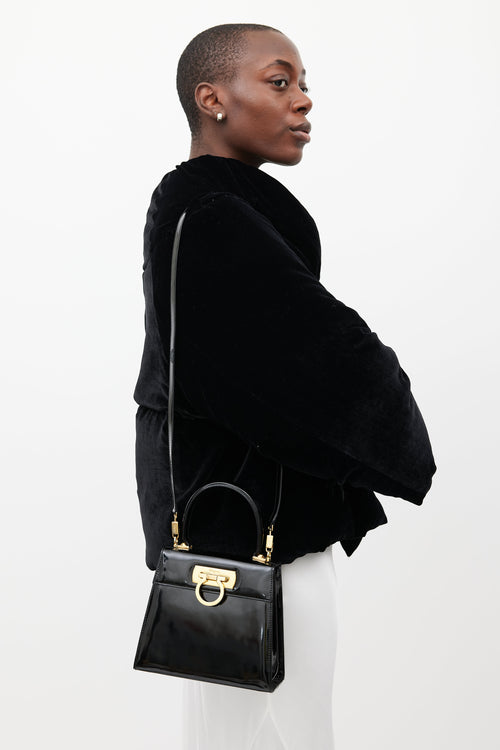 Ferragamo Black & Gold Iconic Patent Leather Bag