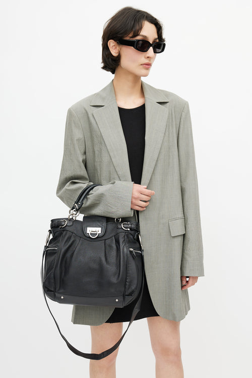 Salvatore Ferragamo Black & Silver Gancini Shoulder Bag