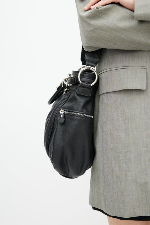 Salvatore Ferragamo Black & Silver Gancini Shoulder Bag