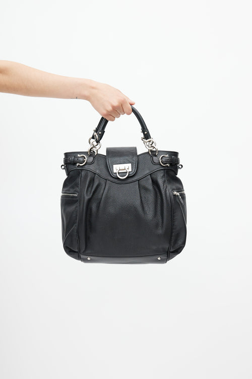 Salvatore Ferragamo Black & Silver Gancini Shoulder Bag
