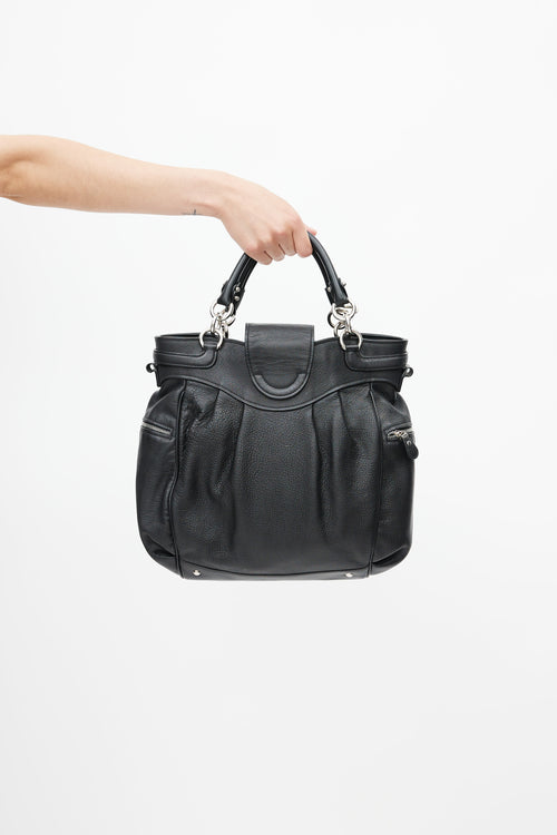 Salvatore Ferragamo Black & Silver Gancini Shoulder Bag