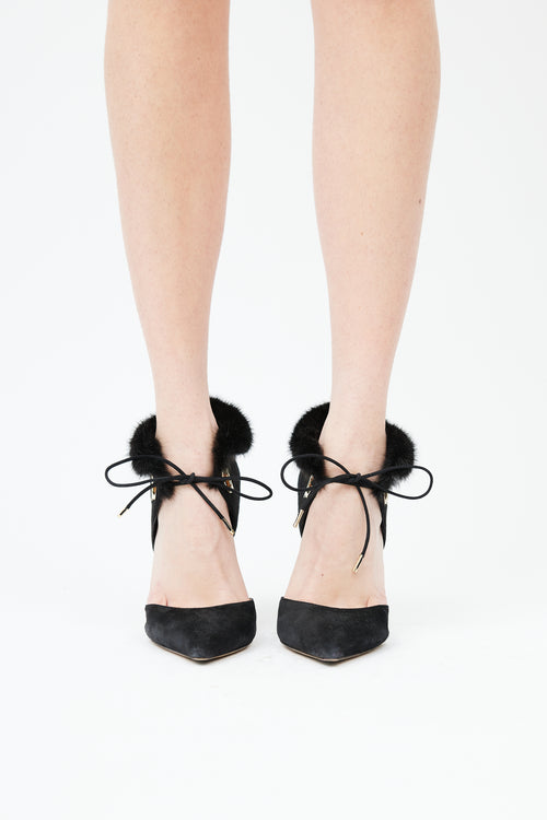  Black Suede & Fur Trim Pump