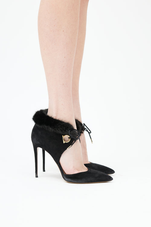  Black Suede & Fur Trim Pump