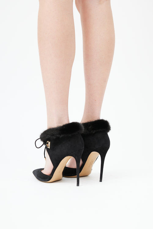  Black Suede & Fur Trim Pump