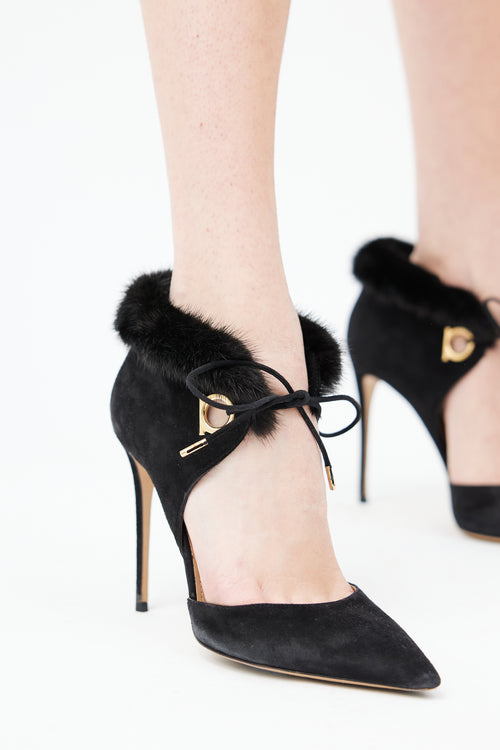  Black Suede & Fur Trim Pump