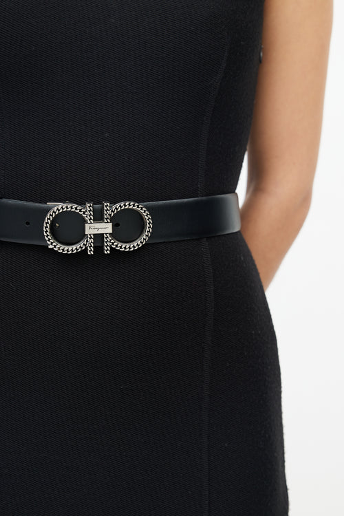 Salvatore Ferragamo Black & Silver Chainlink Logo Belt