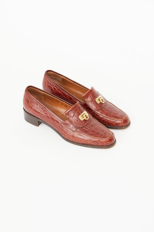 Salvatore Ferragamo Brown Leather Embossed Loafer