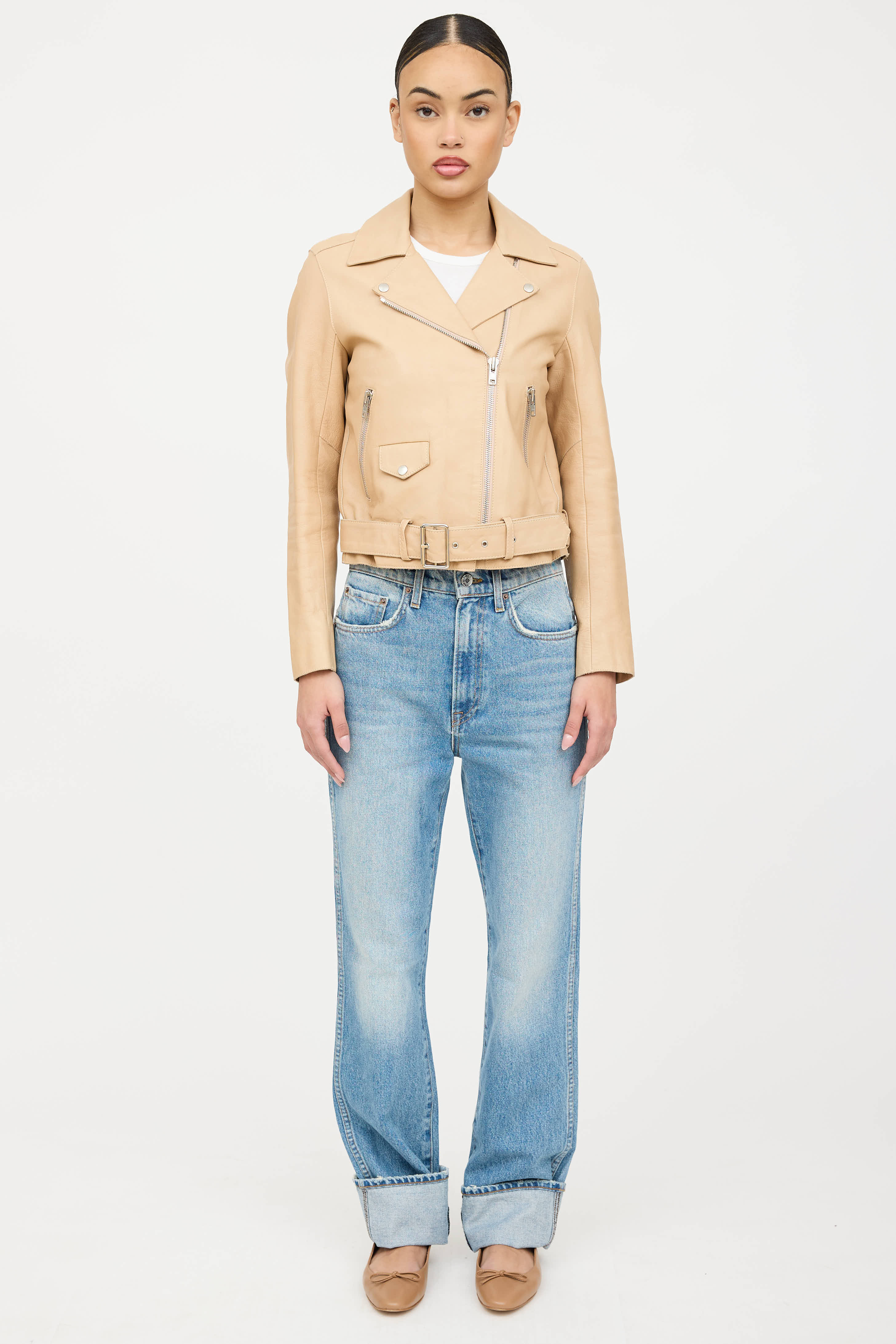 Sandro Belted Leather Rider Jacket
