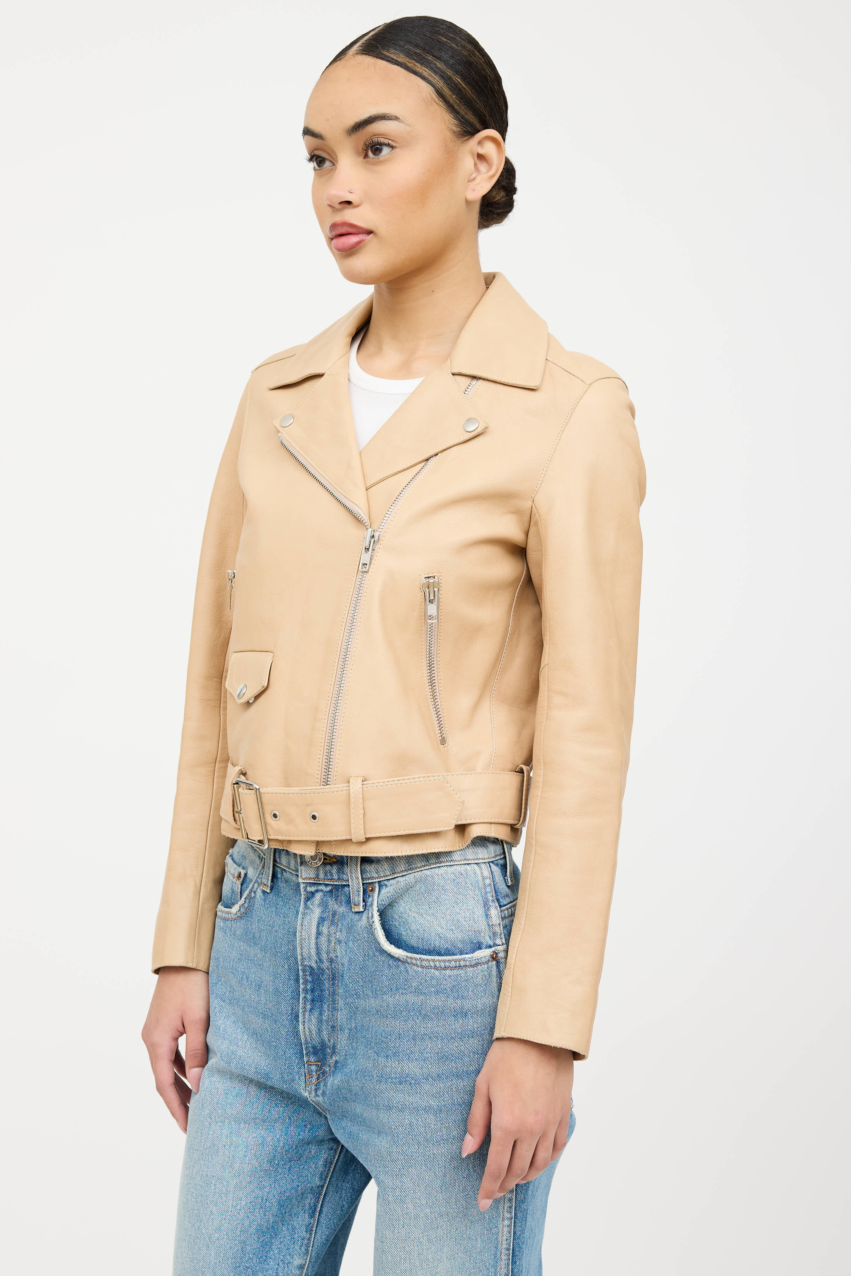 Sandro Belted Leather Rider Jacket