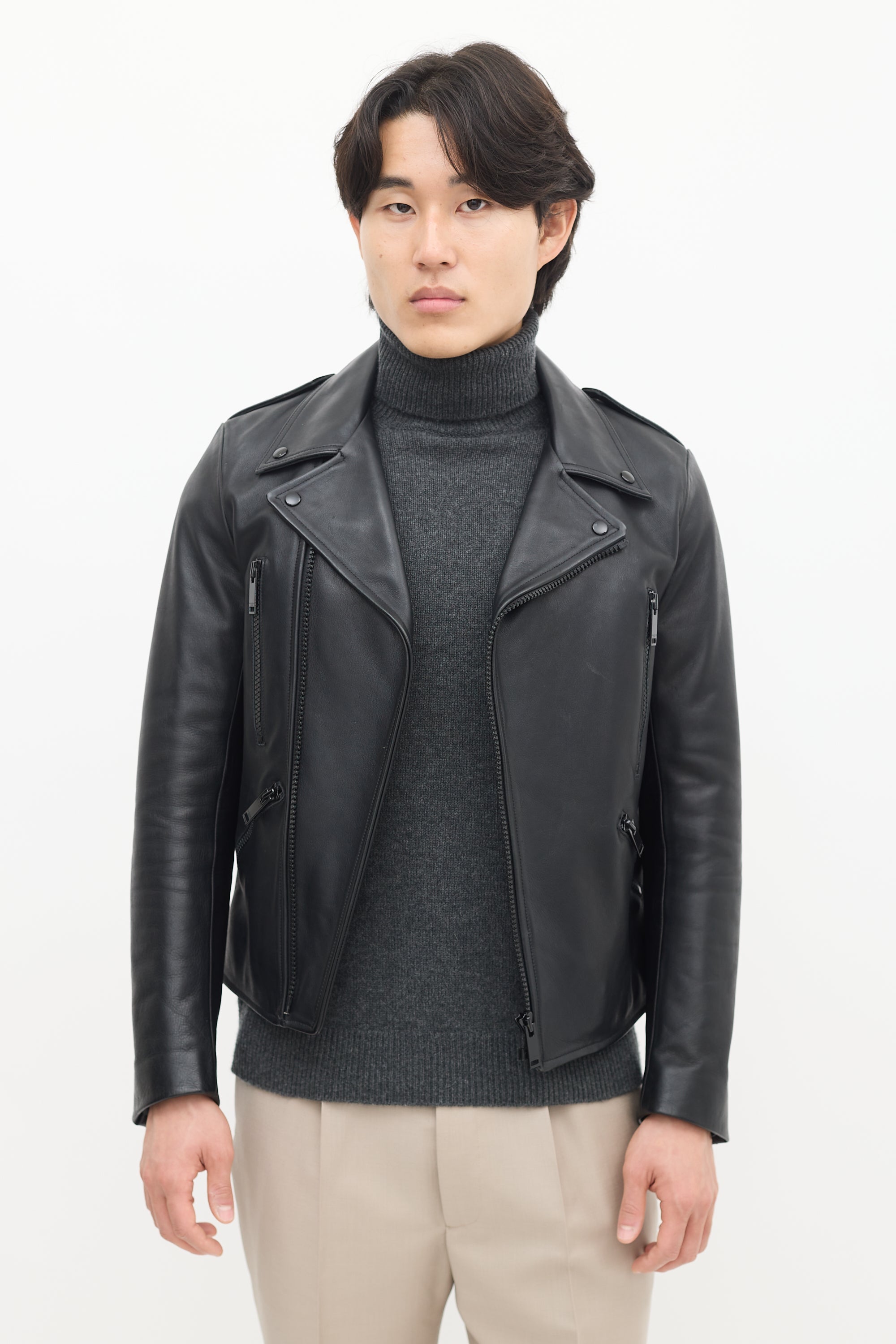 Sandro Black Leather Biker Jacket