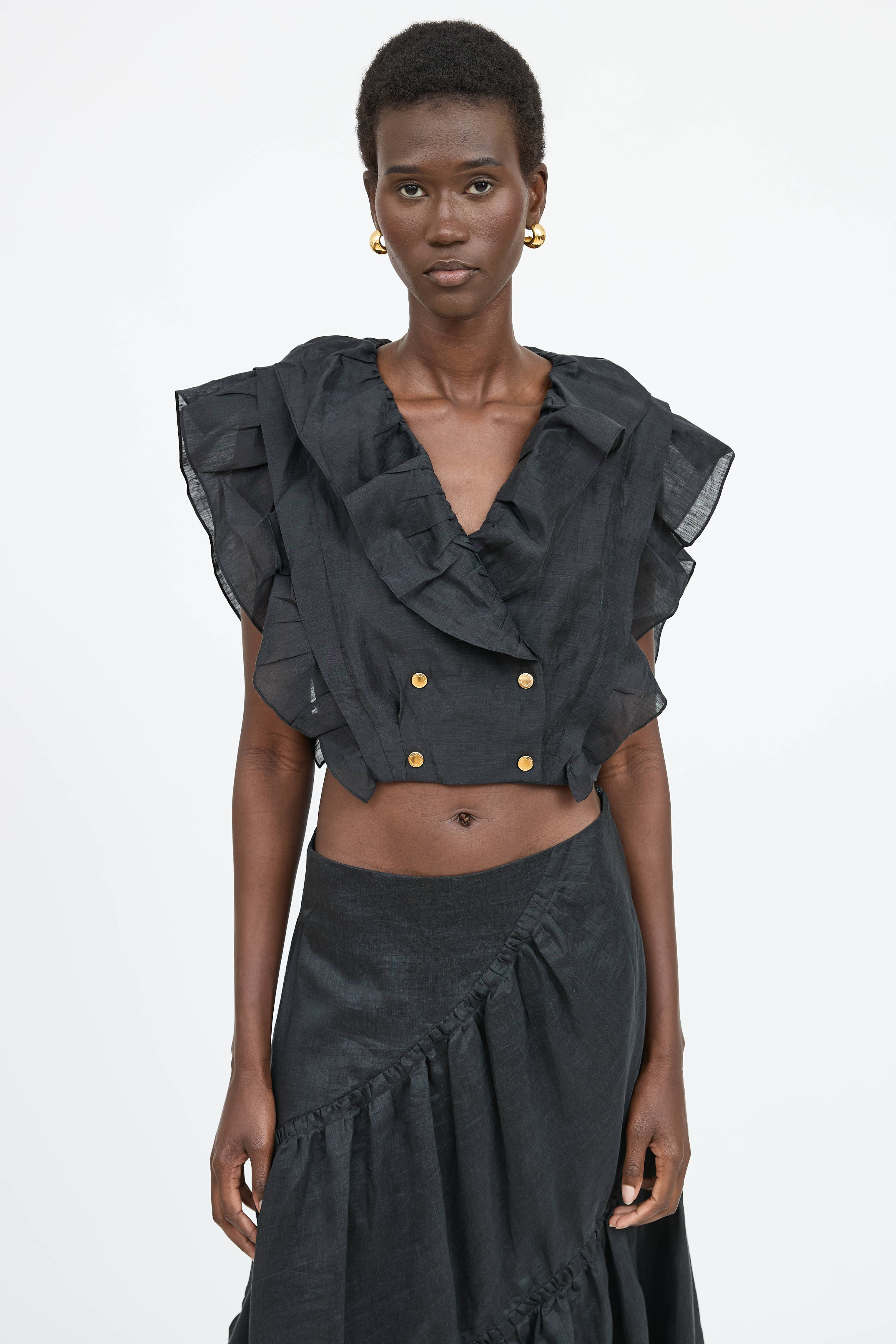 Sandro Linen Ruffle Top