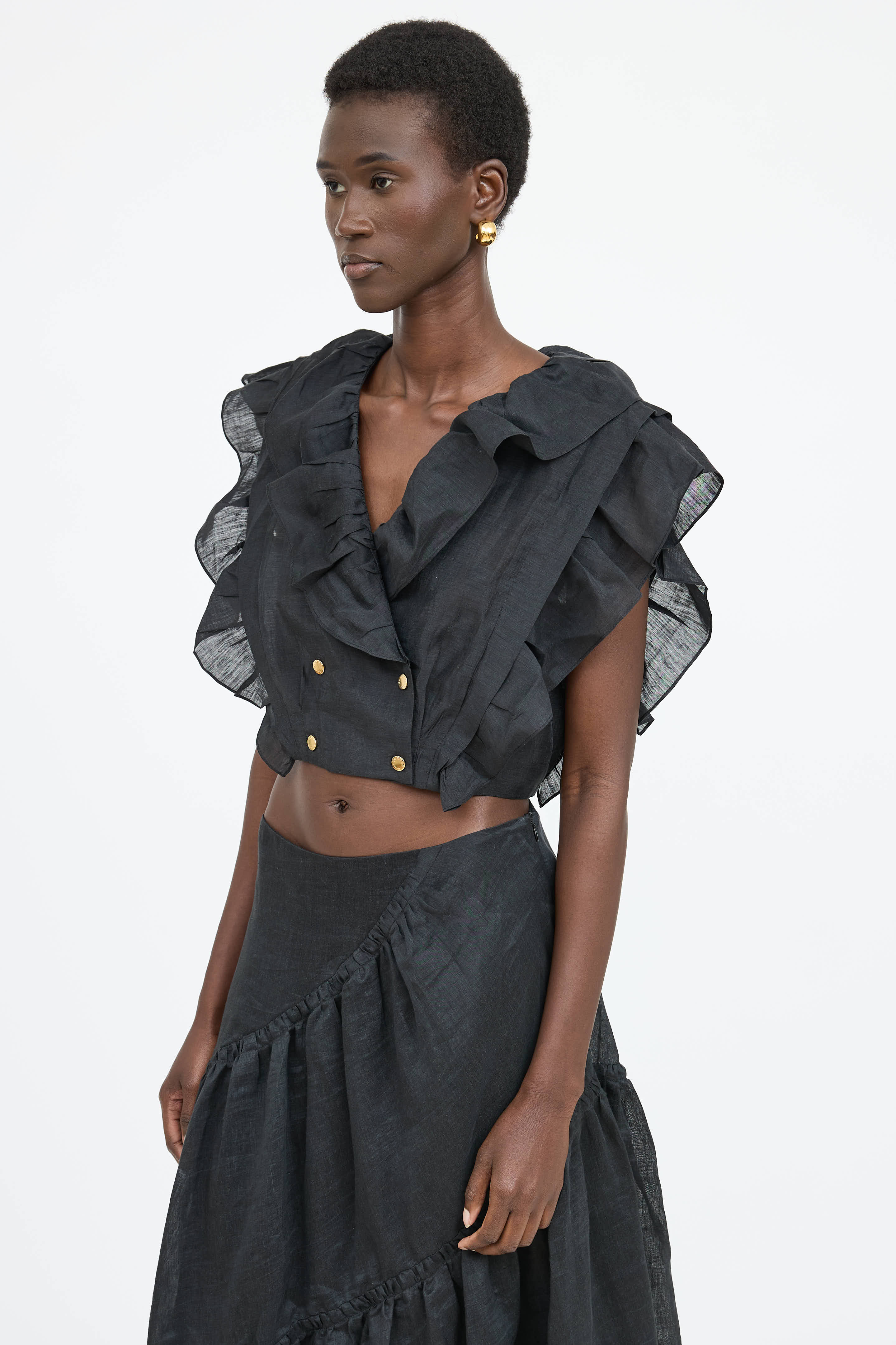 Sandro Linen Ruffle Top