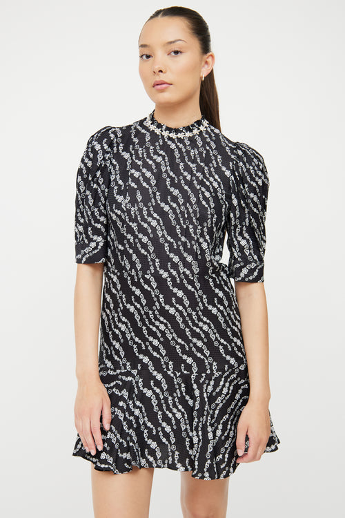Sandro Black & White Pattern Silk Blend Dress