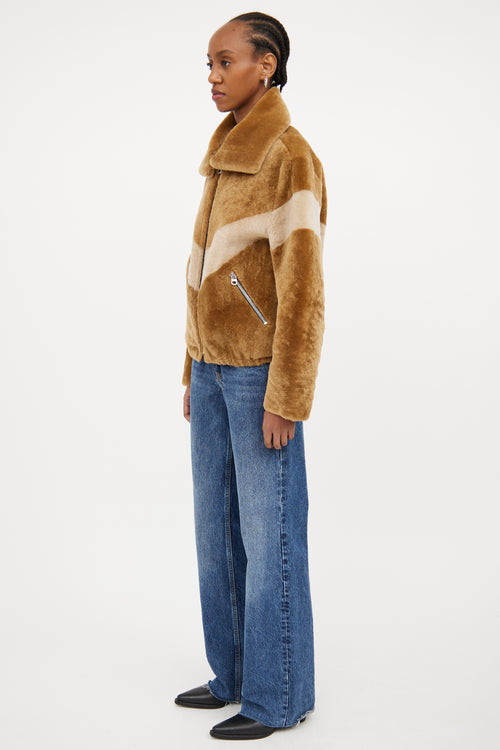 Brown Striped Shearling Jacket