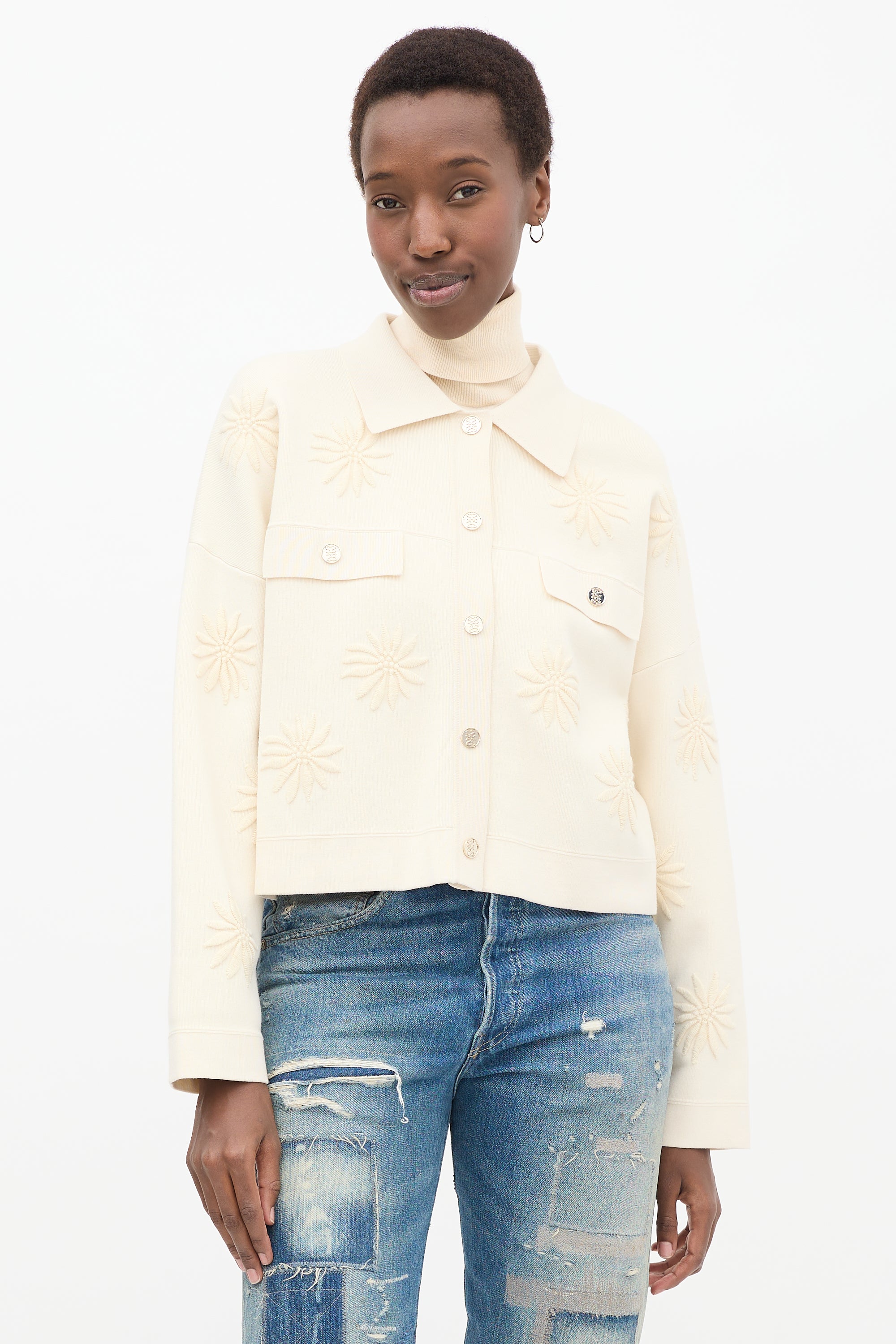 Cream Floral Embroidered Jacket