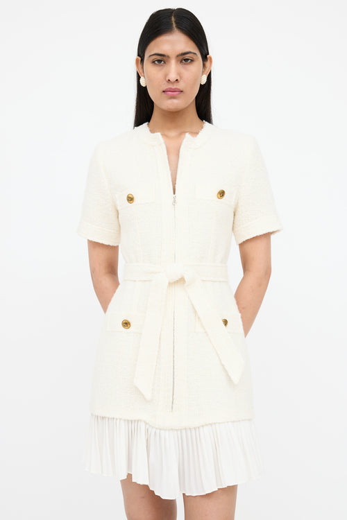 Sandro Tweed Belted Pleated Dress