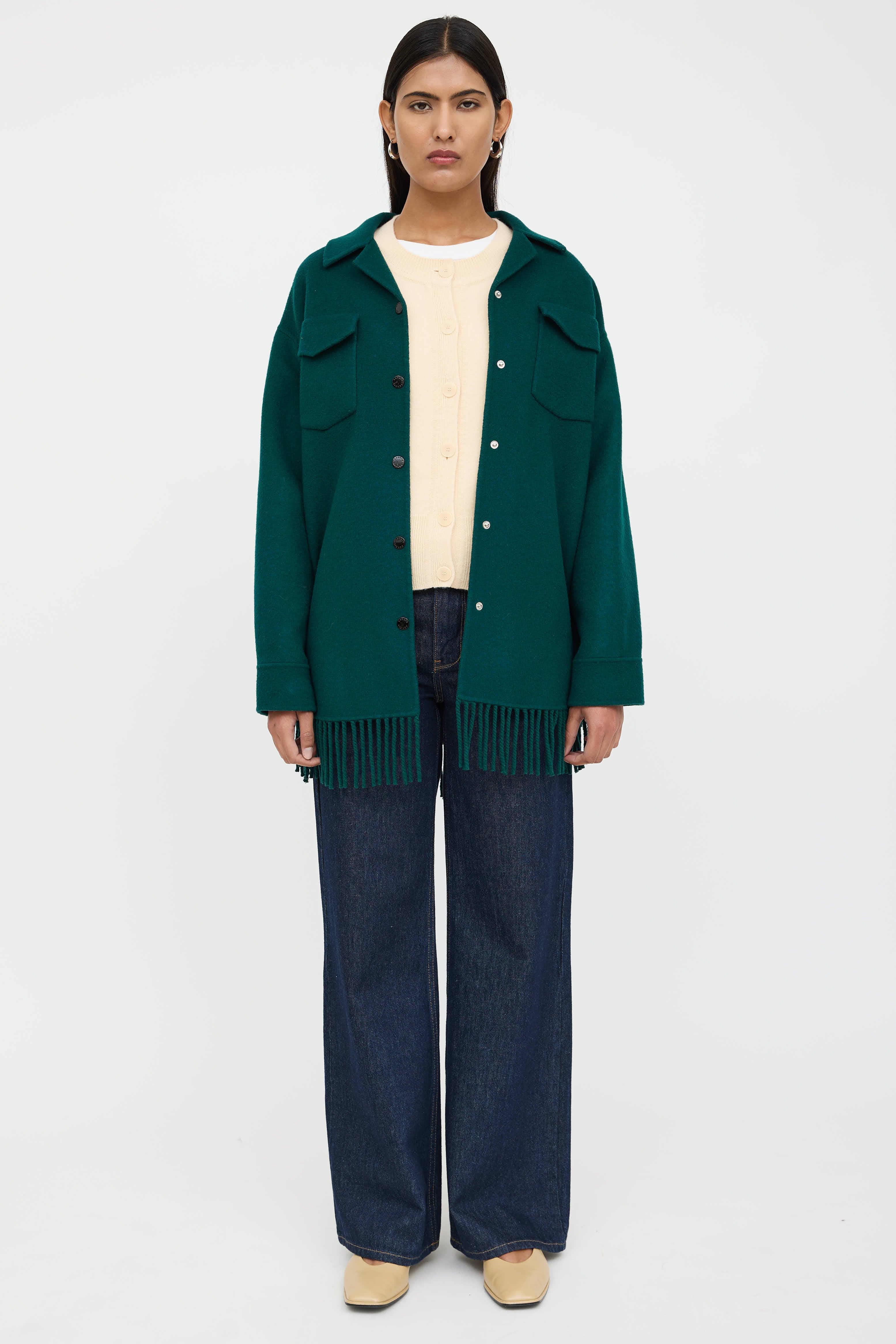 Sandro Wool Fringe Shirt Jacket