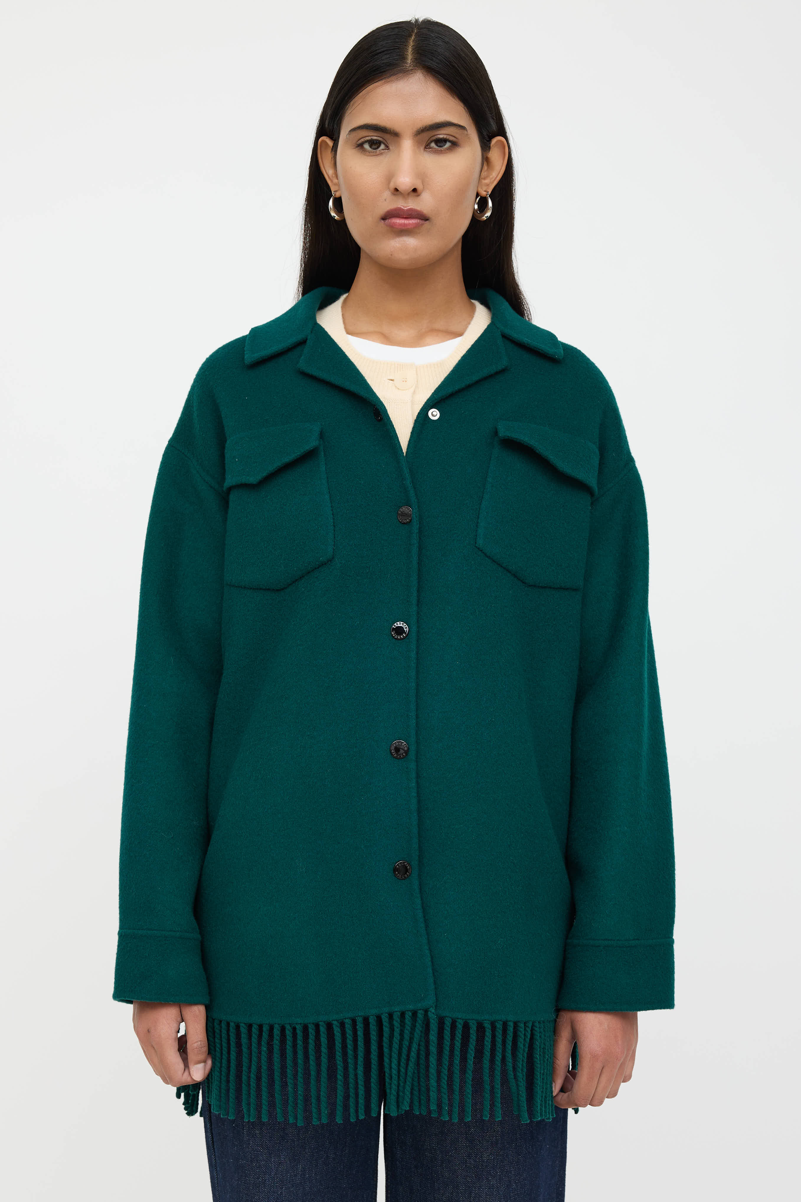 Sandro Wool Fringe Shirt Jacket
