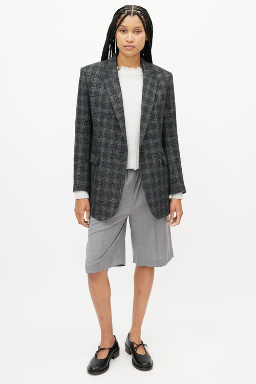 Sandro Grey & Black Plaid Knit Blazer