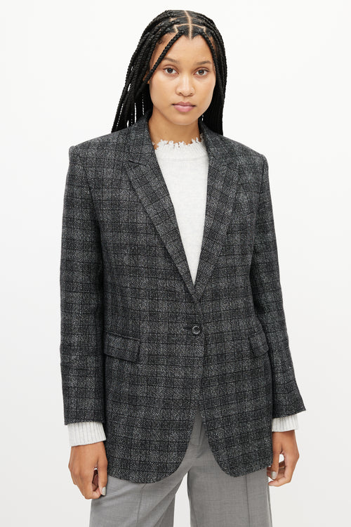 Sandro Grey & Black Plaid Knit Blazer