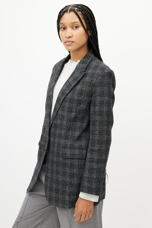 Sandro Grey & Black Plaid Knit Blazer