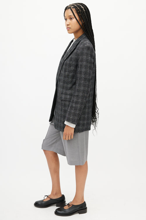 Sandro Grey & Black Plaid Knit Blazer