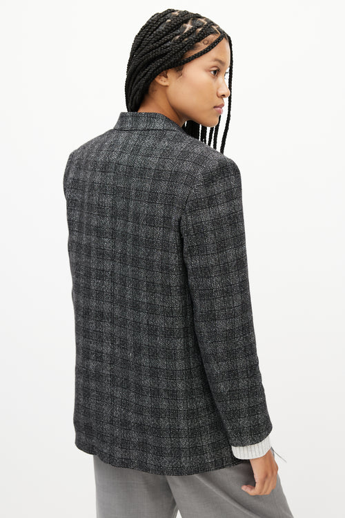 Sandro Grey & Black Plaid Knit Blazer