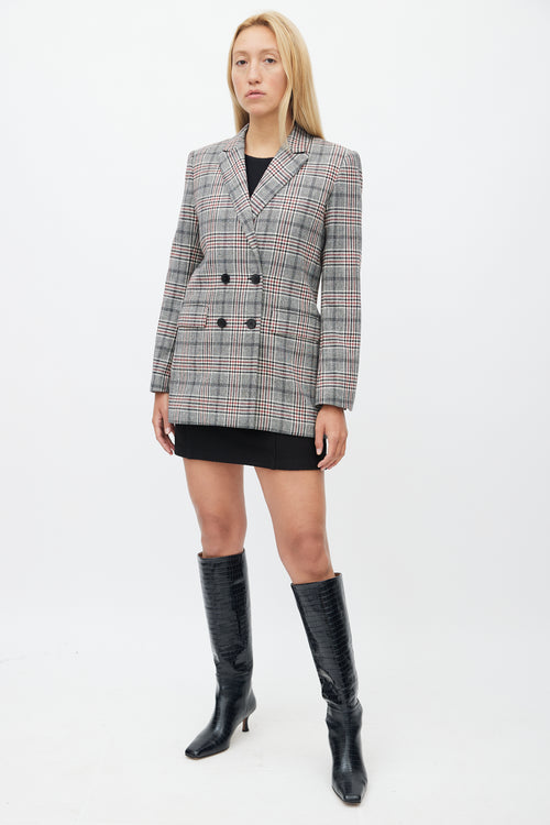 Sandro Grey & Multicolour Wool Plaid Blazer