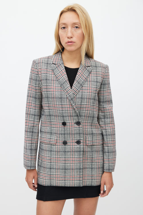 Sandro Grey & Multicolour Wool Plaid Blazer