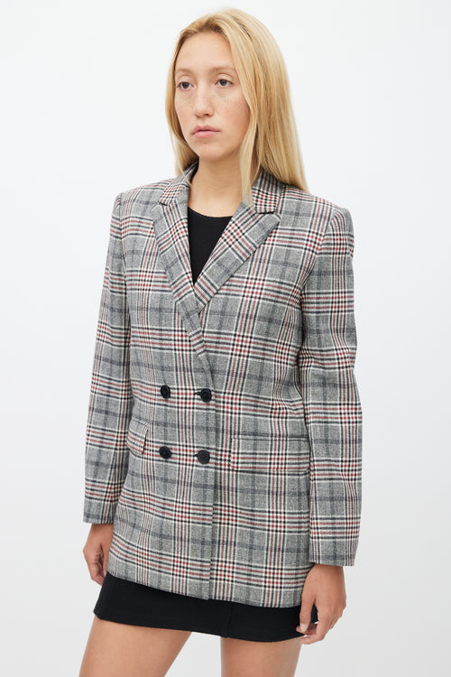 Sandro Grey & Multicolour Wool Plaid Blazer