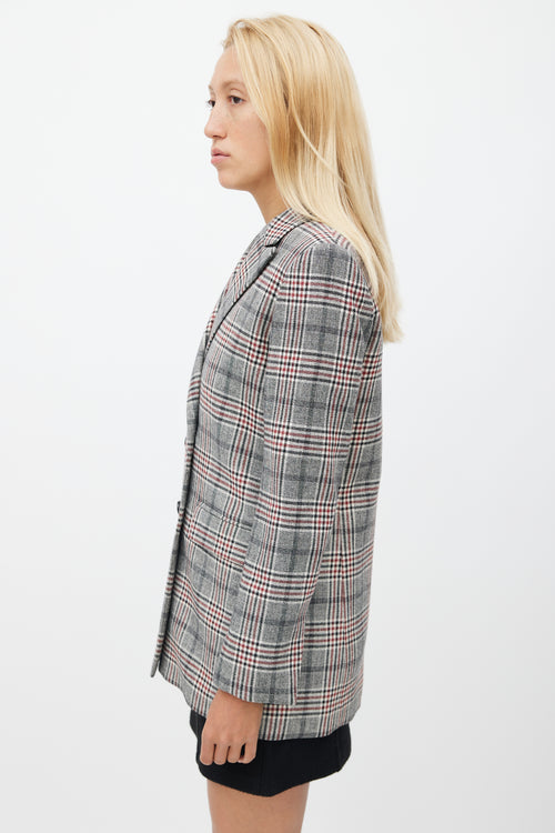 Sandro Grey & Multicolour Wool Plaid Blazer