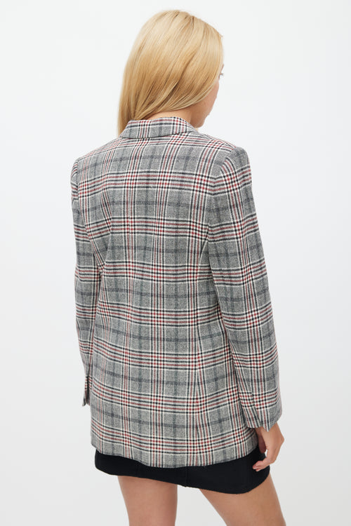 Sandro Grey & Multicolour Wool Plaid Blazer