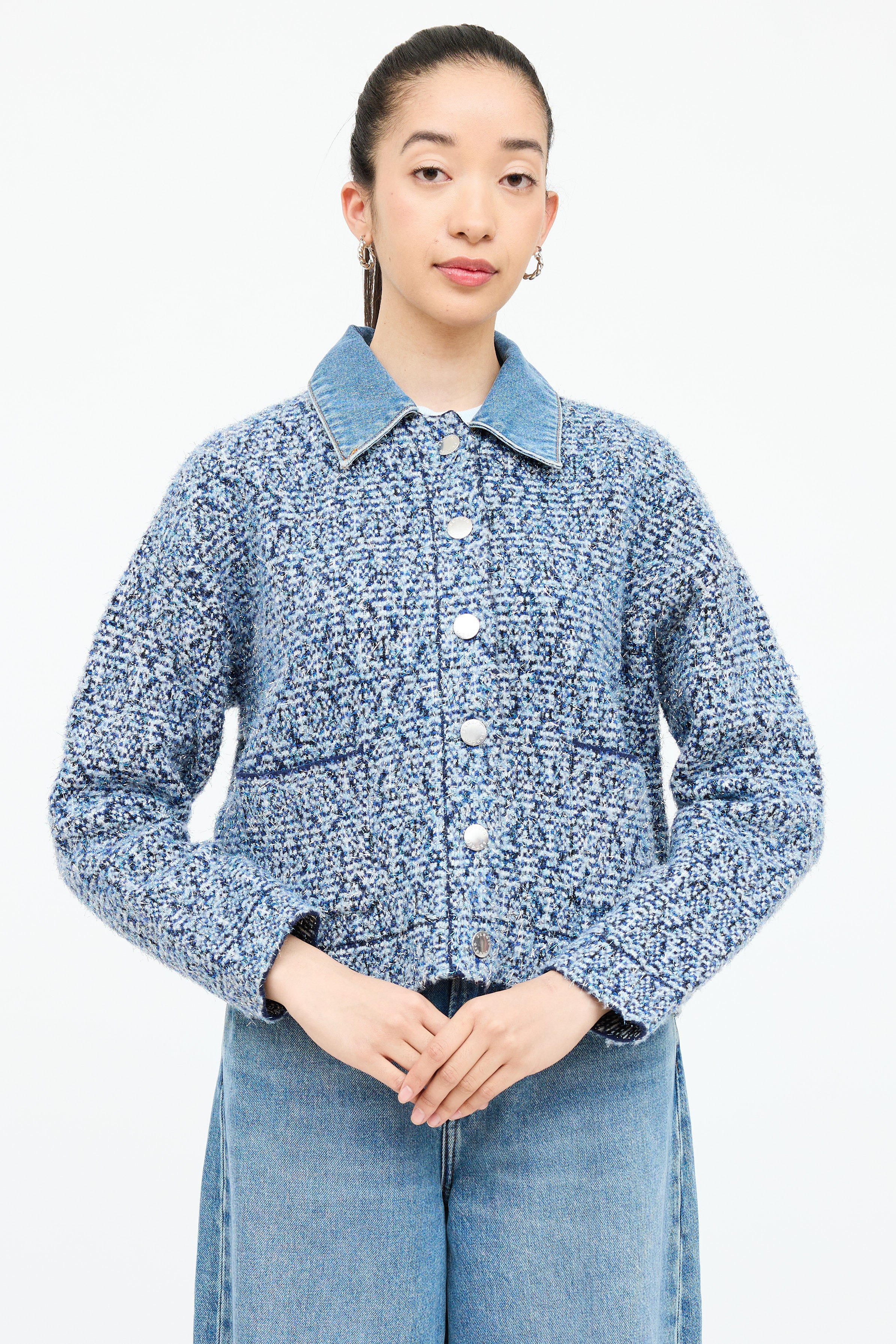 Sandro Tweed Sparkle Button Jacket