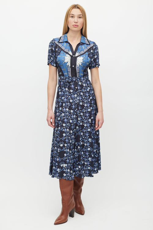Sandro Navy & Multicolour Floral Belted Dress