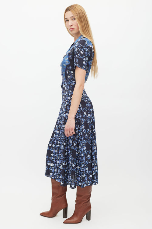 Sandro Navy & Multicolour Floral Belted Dress