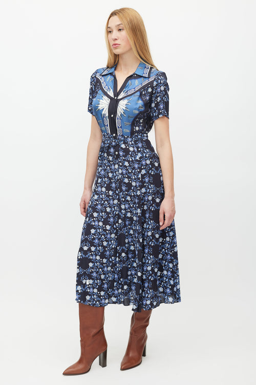 Sandro Navy & Multicolour Floral Belted Dress